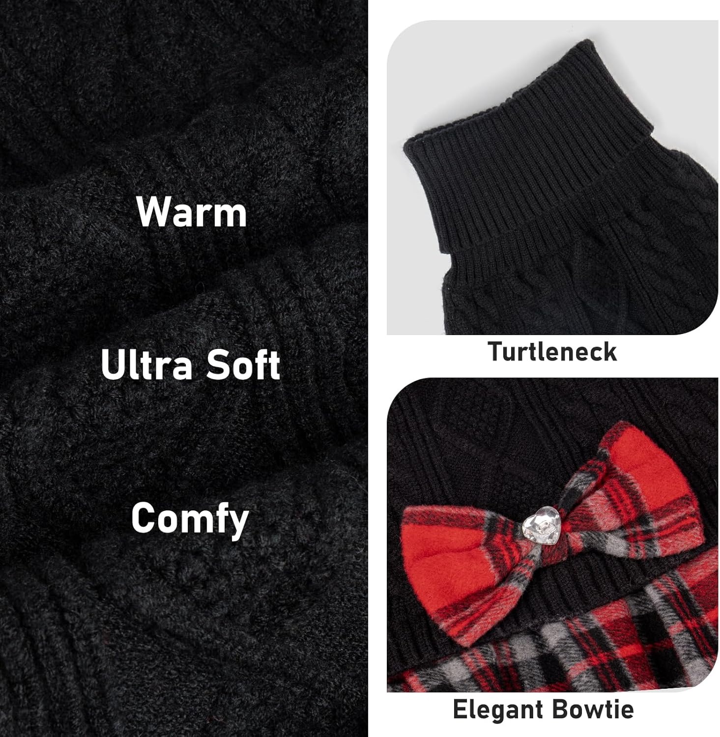 image:imageKYEESE Dog Sweater Thick Dog Sweaters for Small Dogs Male Stretchy Knitwear Pet Sweater Dress Warm Pullover Pet Coats Comfy Dogs Clothes with Bowtie Soft Turtleneck Cat Sweaters Green Medium05 Black
