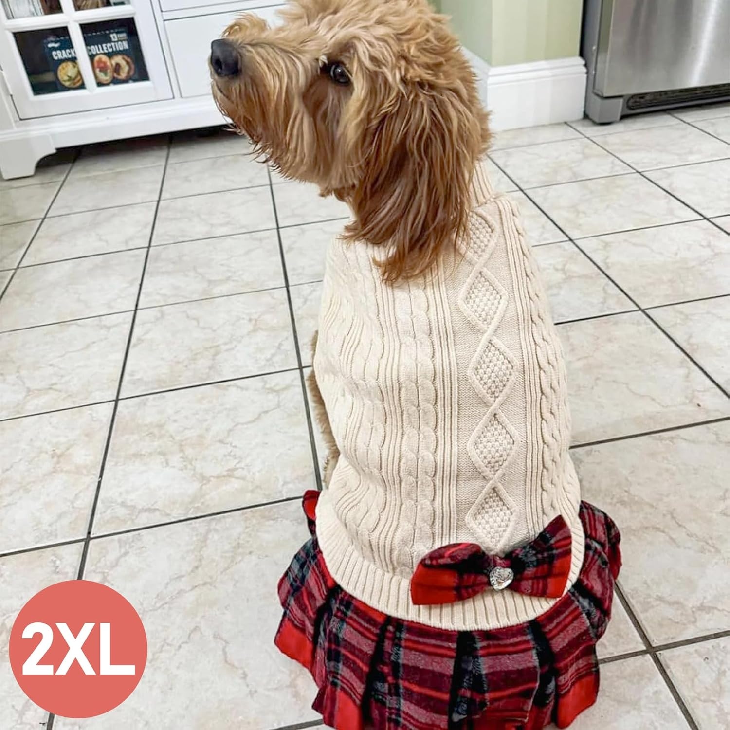image:imageKYEESE Dog Sweater Thick Dog Sweaters for Small Dogs Male Stretchy Knitwear Pet Sweater Dress Warm Pullover Pet Coats Comfy Dogs Clothes with Bowtie Soft Turtleneck Cat Sweaters Green Medium01 Beige