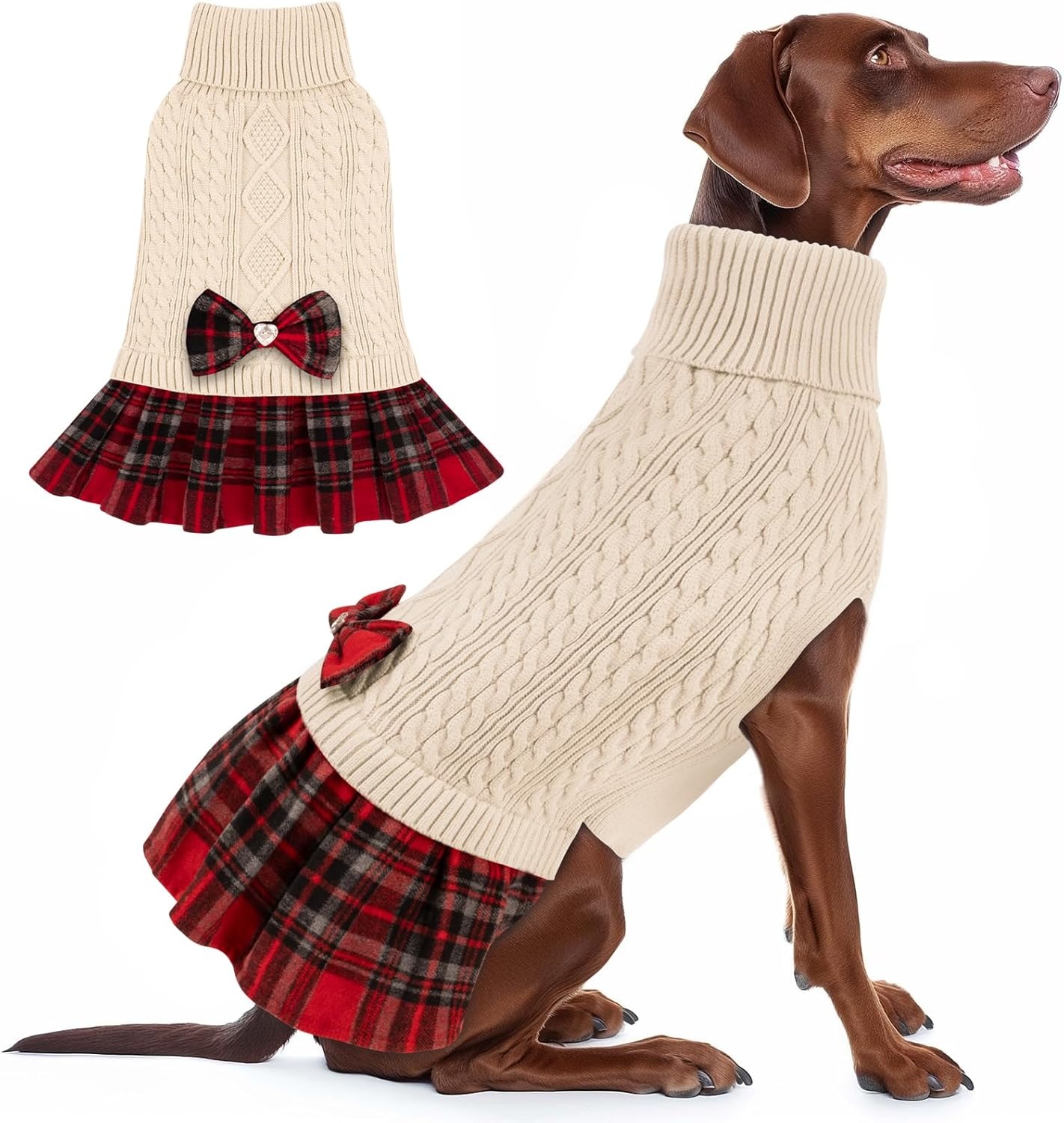 image:imageKYEESE Dog Sweater Thick Dog Sweaters for Small Dogs Male Stretchy Knitwear Pet Sweater Dress Warm Pullover Pet Coats Comfy Dogs Clothes with Bowtie Soft Turtleneck Cat Sweaters Green Medium01 Beige