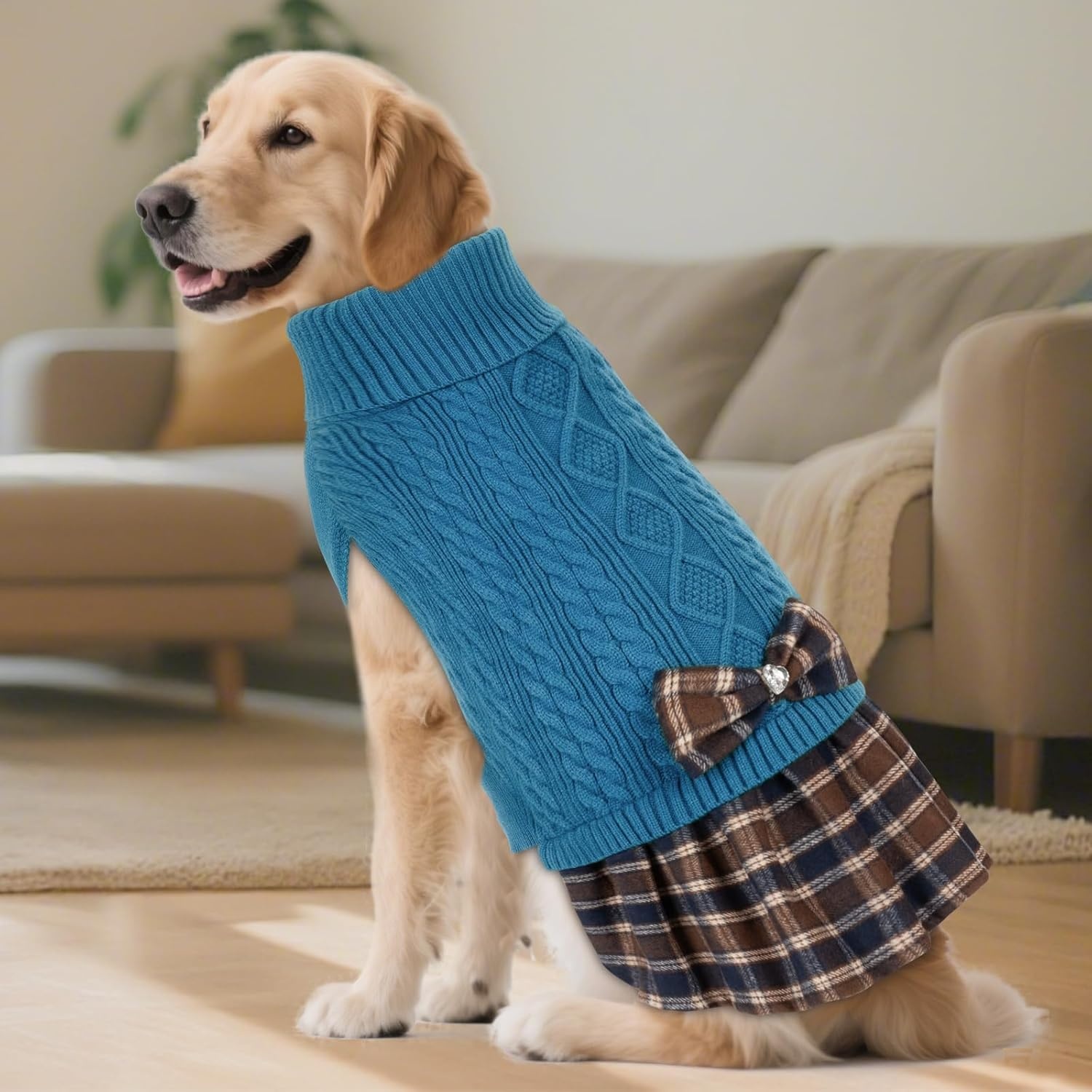 image:imageKYEESE Dog Sweater Thick Dog Sweaters for Small Dogs Male Stretchy Knitwear Pet Sweater Dress Warm Pullover Pet Coats Comfy Dogs Clothes with Bowtie Soft Turtleneck Cat Sweaters Green Medium09 Blue
