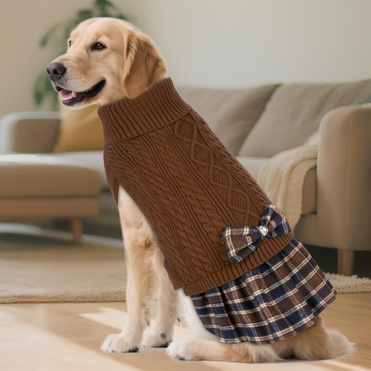 image:imageKYEESE Dog Sweater Thick Dog Sweaters for Small Dogs Male Stretchy Knitwear Pet Sweater Dress Warm Pullover Pet Coats Comfy Dogs Clothes with Bowtie Soft Turtleneck Cat Sweaters Green Medium10 Brown