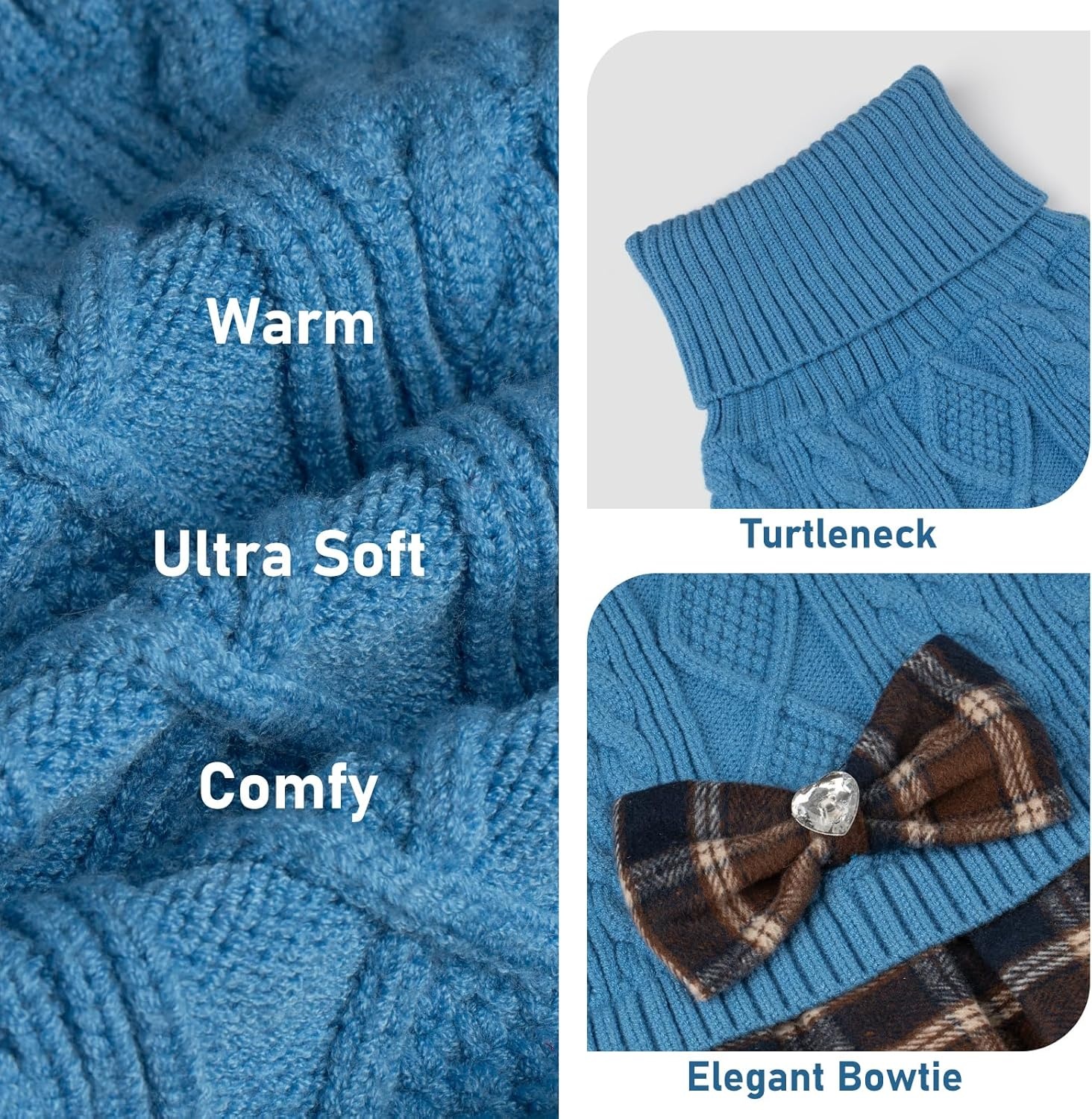 image:imageKYEESE Dog Sweater Thick Dog Sweaters for Small Dogs Male Stretchy Knitwear Pet Sweater Dress Warm Pullover Pet Coats Comfy Dogs Clothes with Bowtie Soft Turtleneck Cat Sweaters Green Medium09 Blue