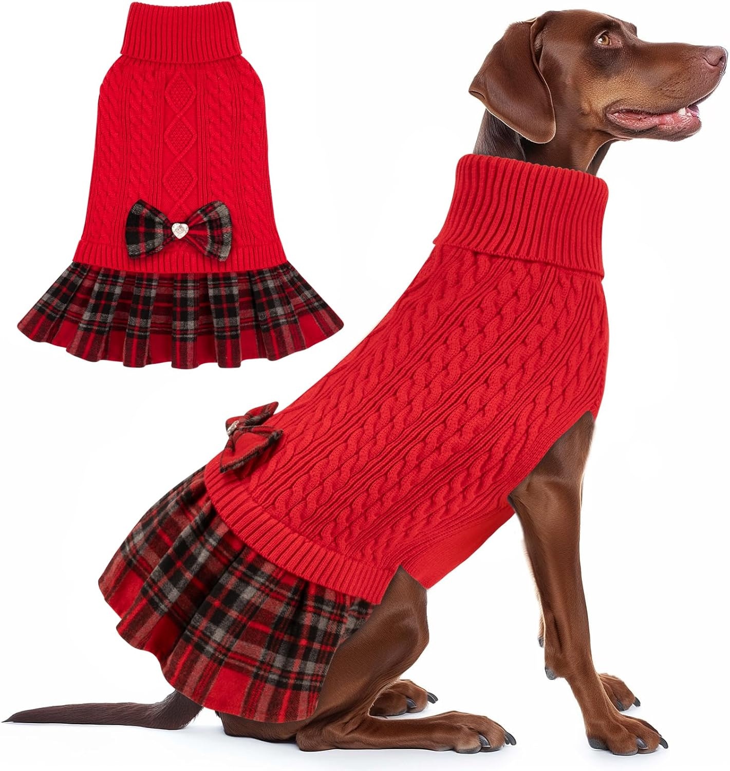 image:imageKYEESE Dog Sweater Thick Dog Sweaters for Small Dogs Male Stretchy Knitwear Pet Sweater Dress Warm Pullover Pet Coats Comfy Dogs Clothes with Bowtie Soft Turtleneck Cat Sweaters Green Medium03 Red