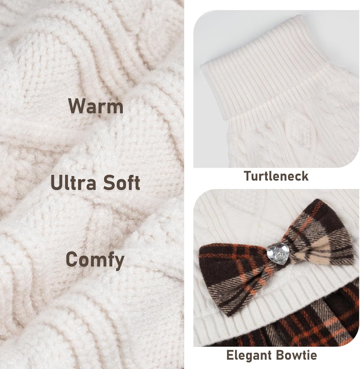 image:imageKYEESE Dog Sweater Thick Dog Sweaters for Small Dogs Male Stretchy Knitwear Pet Sweater Dress Warm Pullover Pet Coats Comfy Dogs Clothes with Bowtie Soft Turtleneck Cat Sweaters Green Medium06 White