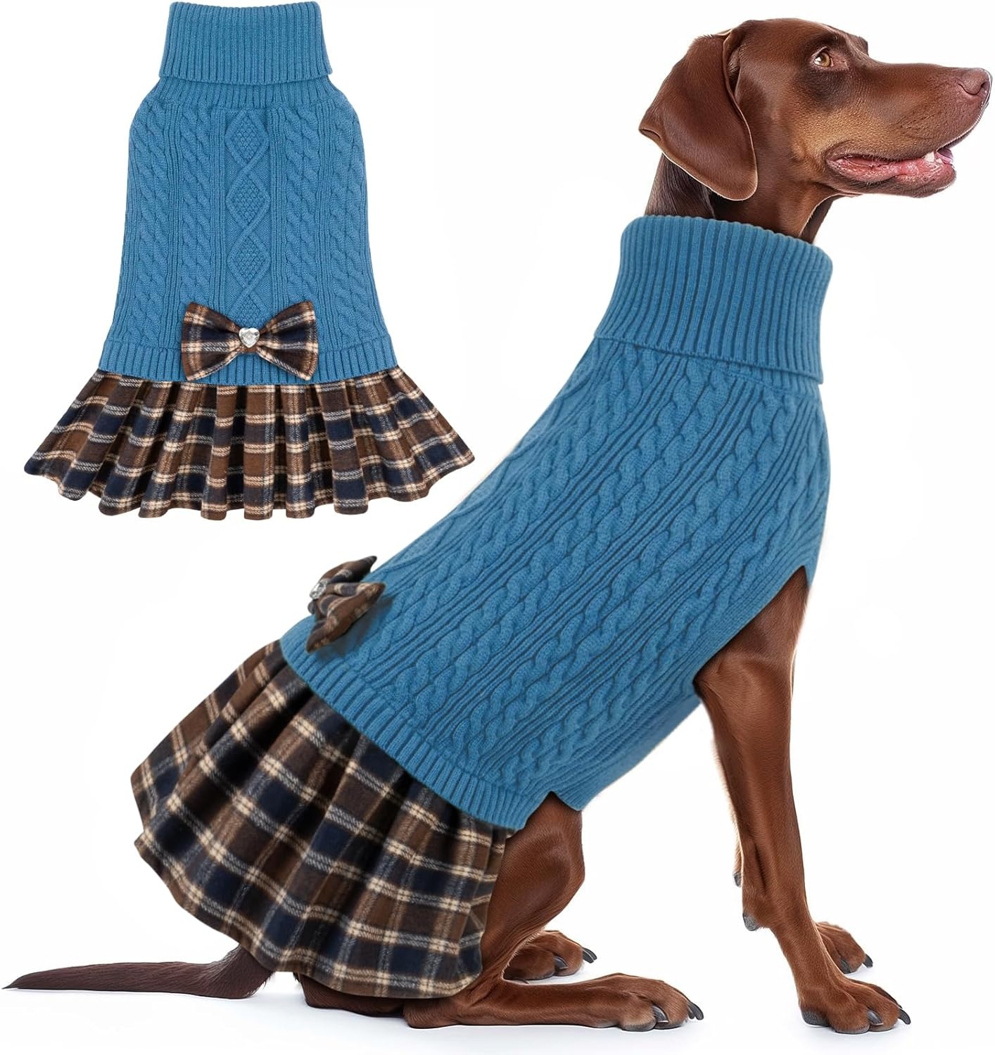 image:imageKYEESE Dog Sweater Thick Dog Sweaters for Small Dogs Male Stretchy Knitwear Pet Sweater Dress Warm Pullover Pet Coats Comfy Dogs Clothes with Bowtie Soft Turtleneck Cat Sweaters Green Medium09 Blue