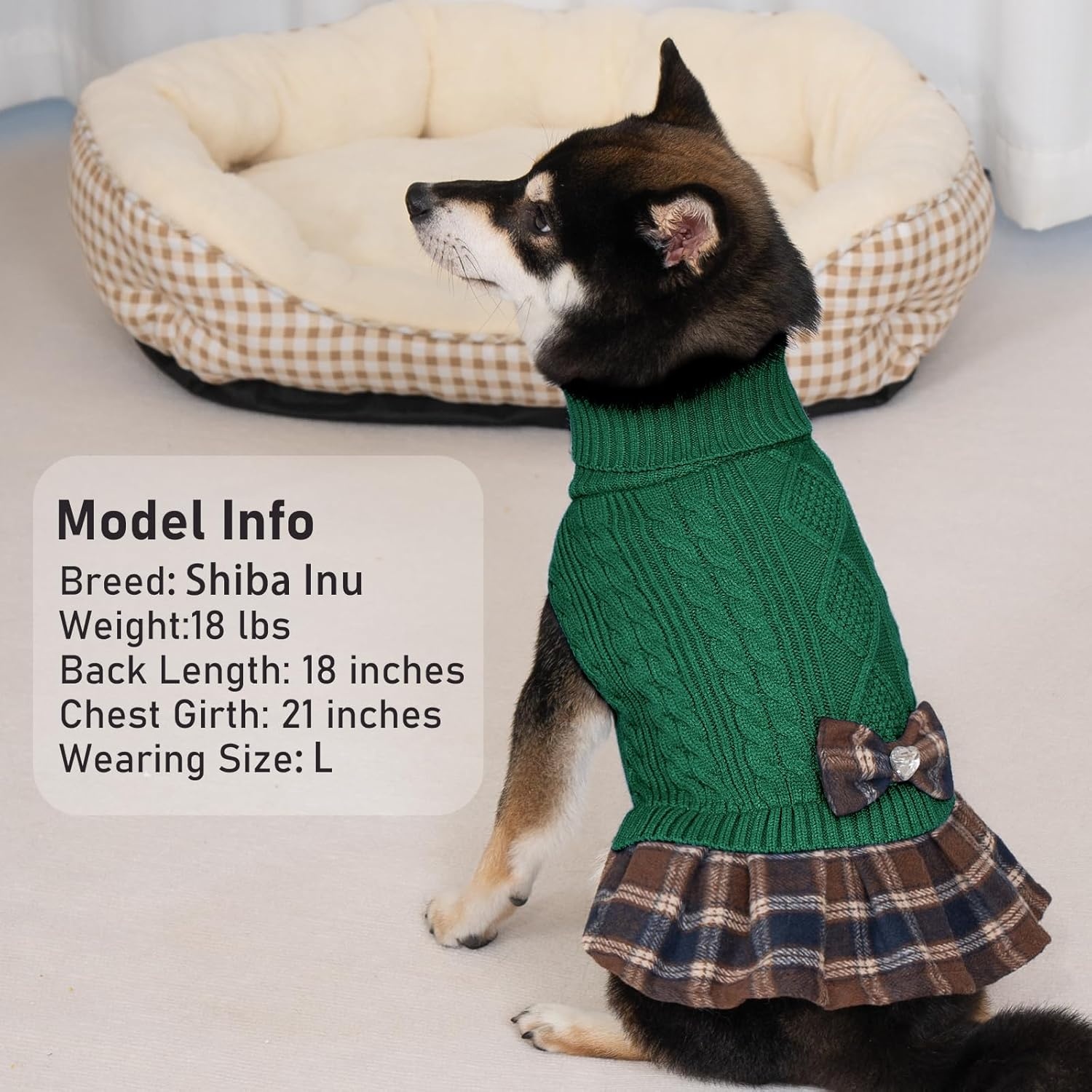 image:imageKYEESE Dog Sweater Thick Dog Sweaters for Small Dogs Male Stretchy Knitwear Pet Sweater Dress Warm Pullover Pet Coats Comfy Dogs Clothes with Bowtie Soft Turtleneck Cat Sweaters Green Medium08 Green
