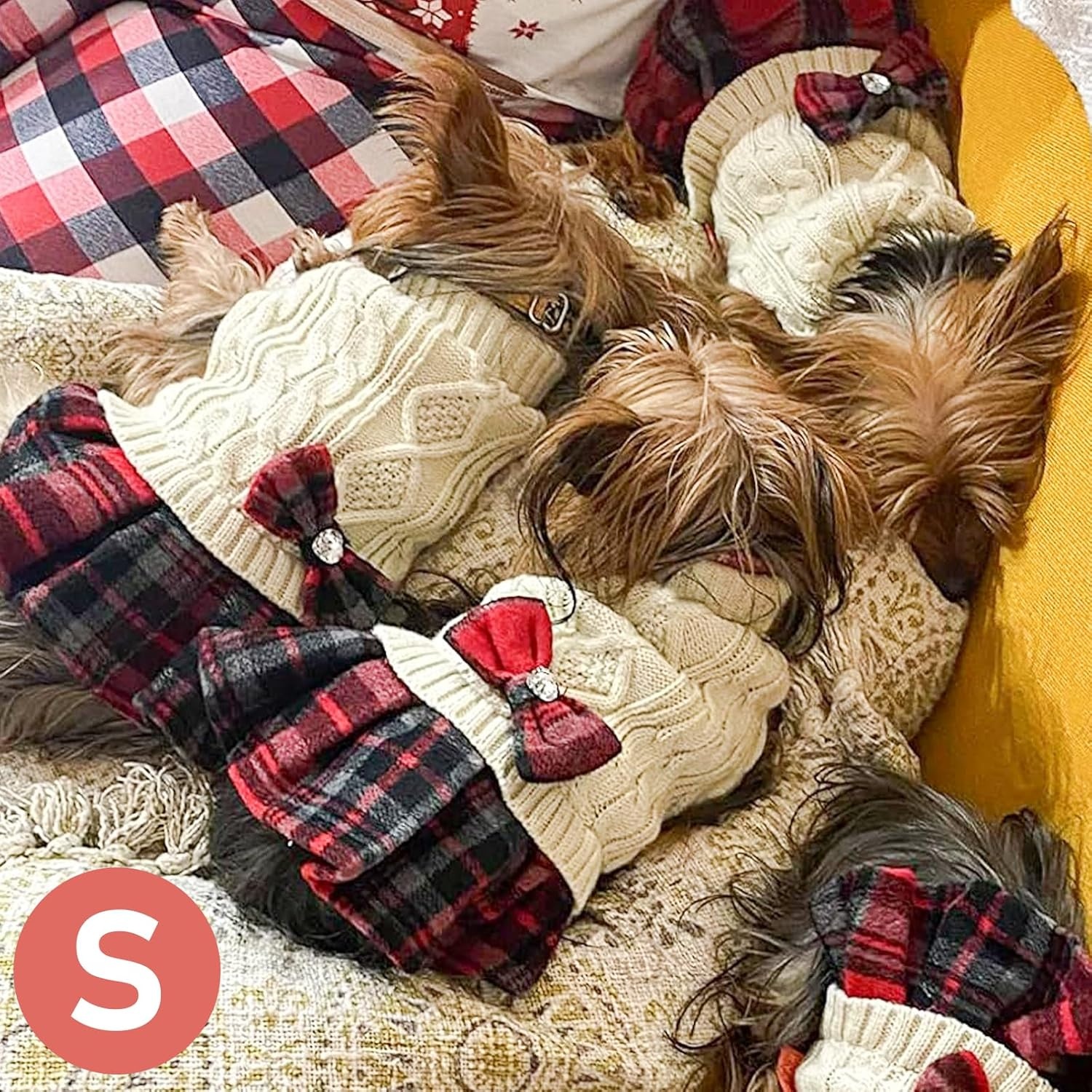 image:imageKYEESE Dog Sweater Thick Dog Sweaters for Small Dogs Male Stretchy Knitwear Pet Sweater Dress Warm Pullover Pet Coats Comfy Dogs Clothes with Bowtie Soft Turtleneck Cat Sweaters Green Medium01 Beige