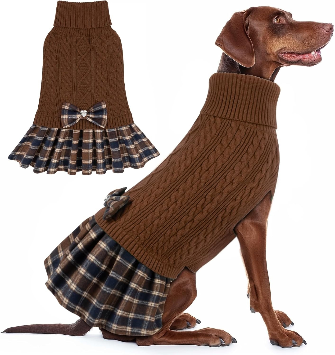 image:imageKYEESE Dog Sweater Thick Dog Sweaters for Small Dogs Male Stretchy Knitwear Pet Sweater Dress Warm Pullover Pet Coats Comfy Dogs Clothes with Bowtie Soft Turtleneck Cat Sweaters Green Medium10 Brown