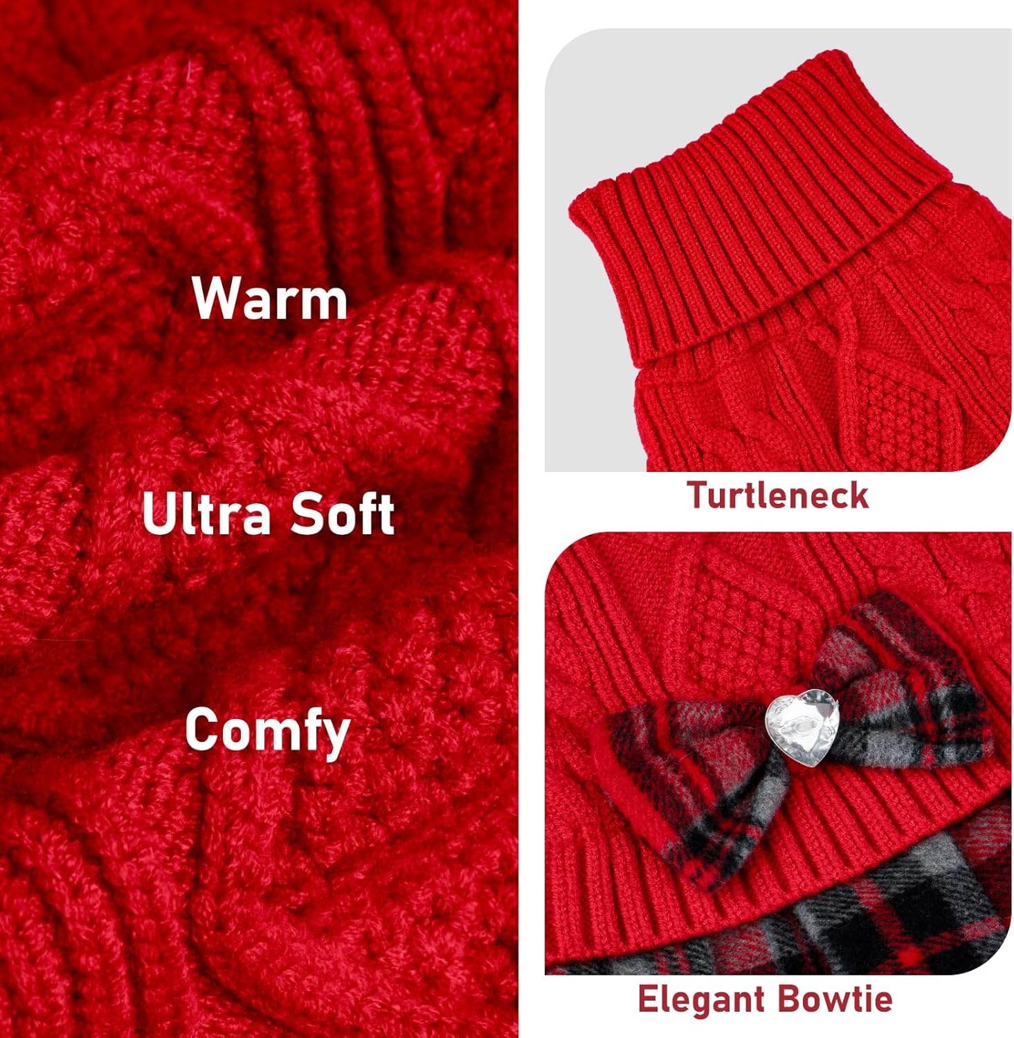 image:imageKYEESE Dog Sweater Thick Dog Sweaters for Small Dogs Male Stretchy Knitwear Pet Sweater Dress Warm Pullover Pet Coats Comfy Dogs Clothes with Bowtie Soft Turtleneck Cat Sweaters Green Medium03 Red