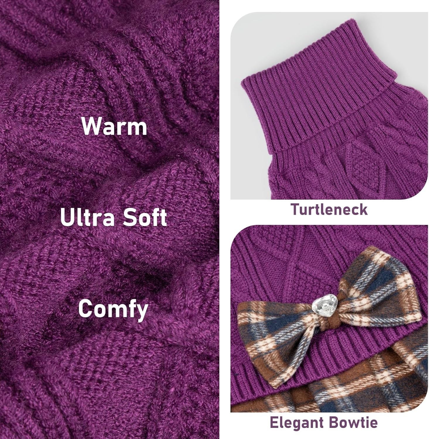 image:imageKYEESE Dog Sweater Thick Dog Sweaters for Small Dogs Male Stretchy Knitwear Pet Sweater Dress Warm Pullover Pet Coats Comfy Dogs Clothes with Bowtie Soft Turtleneck Cat Sweaters Green Medium07 purple