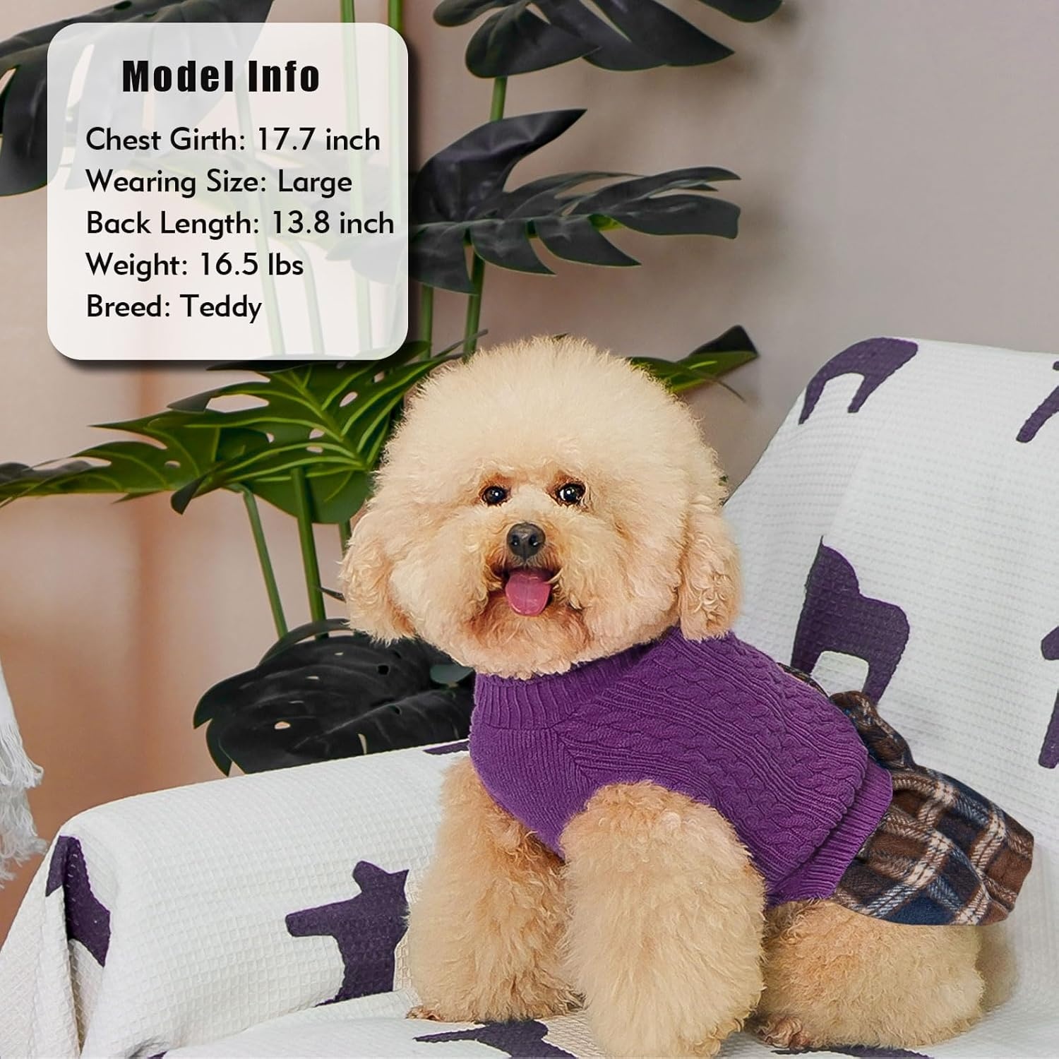 image:imageKYEESE Dog Sweater Thick Dog Sweaters for Small Dogs Male Stretchy Knitwear Pet Sweater Dress Warm Pullover Pet Coats Comfy Dogs Clothes with Bowtie Soft Turtleneck Cat Sweaters Green Medium07 purple