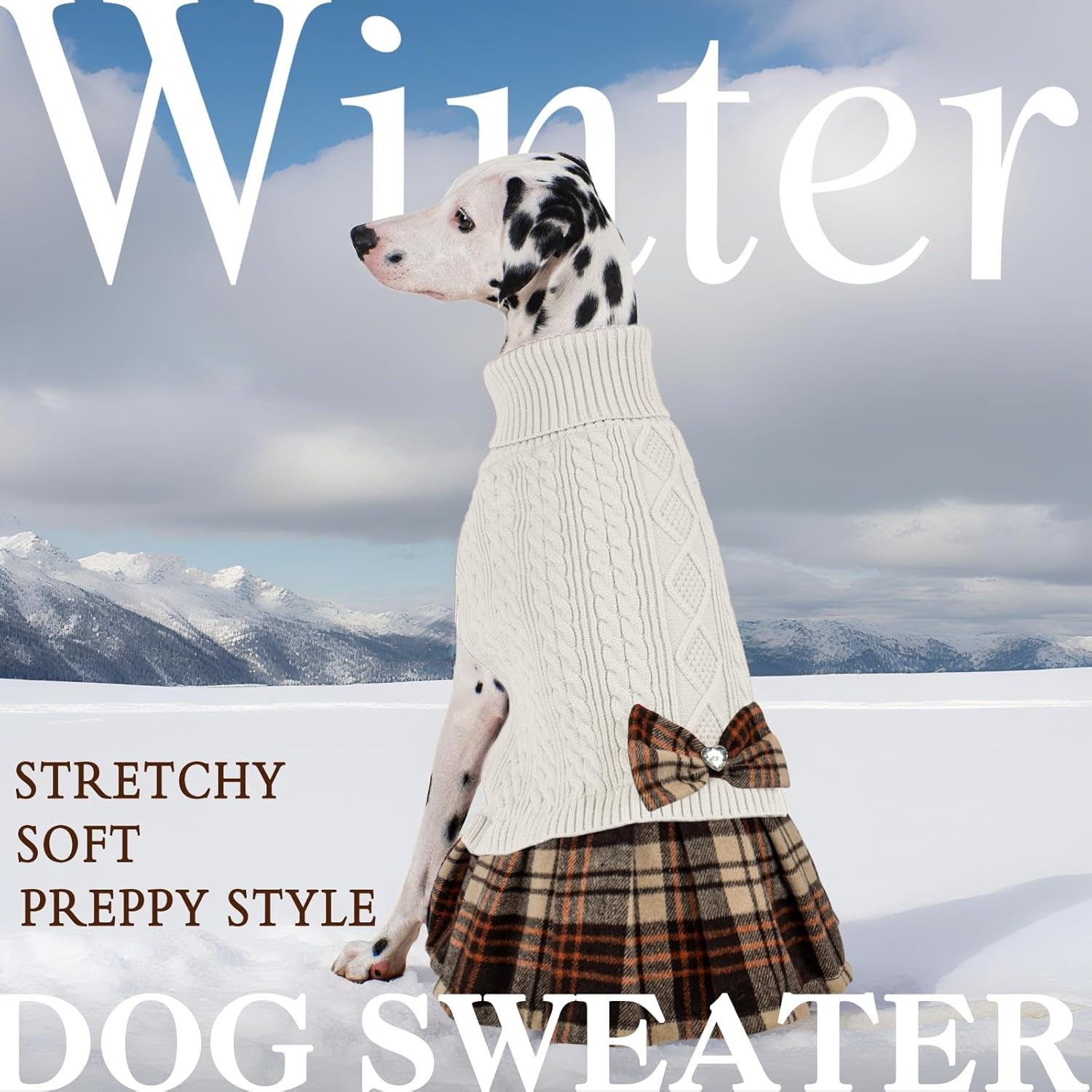 image:imageKYEESE Dog Sweater Thick Dog Sweaters for Small Dogs Male Stretchy Knitwear Pet Sweater Dress Warm Pullover Pet Coats Comfy Dogs Clothes with Bowtie Soft Turtleneck Cat Sweaters Green Medium06 White