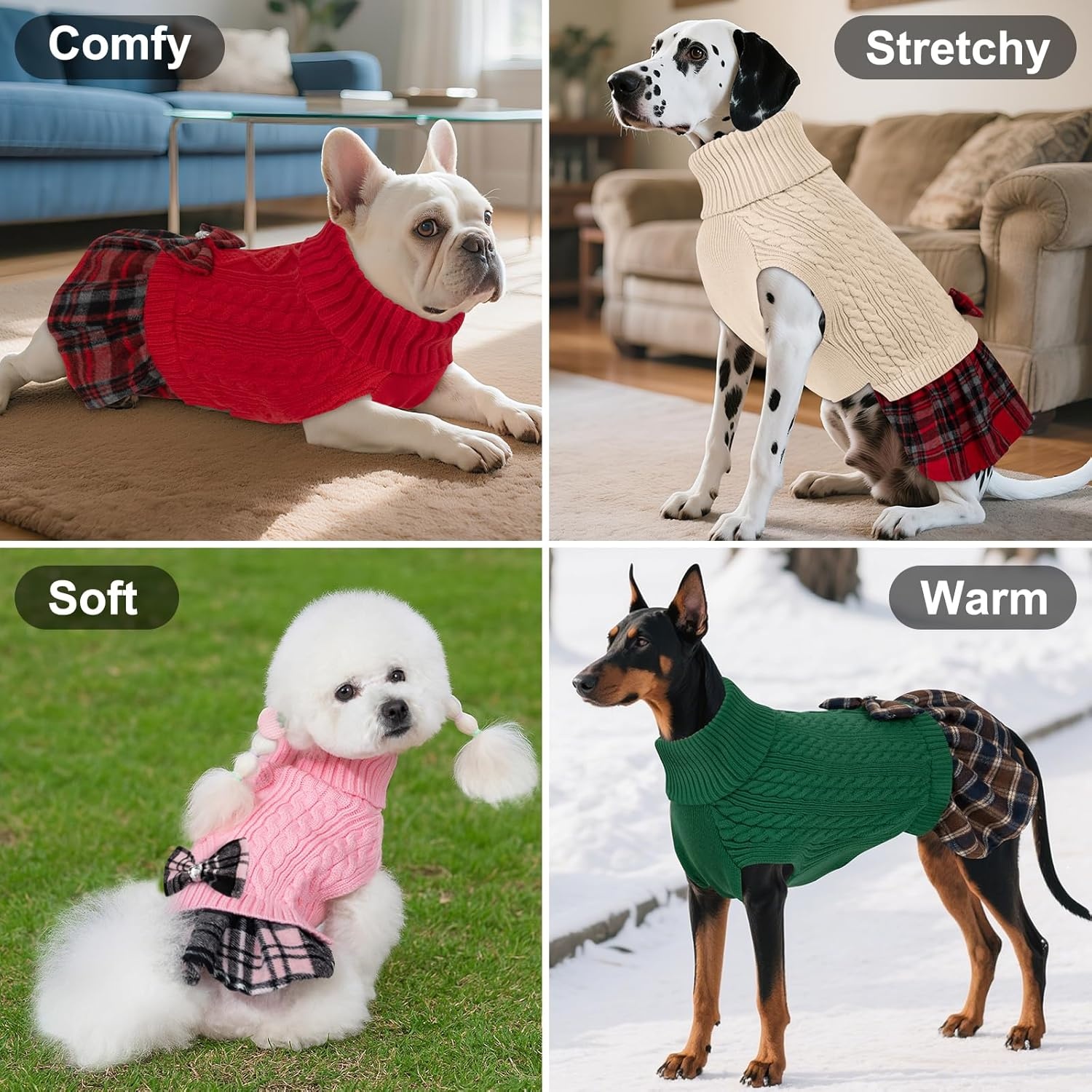 image:imageKYEESE Dog Sweater Thick Dog Sweaters for Small Dogs Male Stretchy Knitwear Pet Sweater Dress Warm Pullover Pet Coats Comfy Dogs Clothes with Bowtie Soft Turtleneck Cat Sweaters Green Medium07 purple