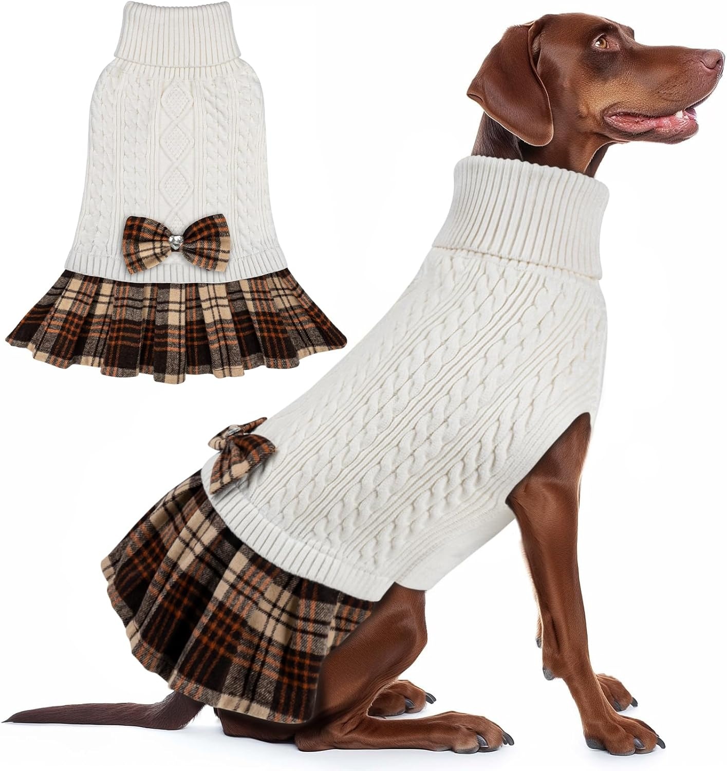 image:imageKYEESE Dog Sweater Thick Dog Sweaters for Small Dogs Male Stretchy Knitwear Pet Sweater Dress Warm Pullover Pet Coats Comfy Dogs Clothes with Bowtie Soft Turtleneck Cat Sweaters Green Medium06 White