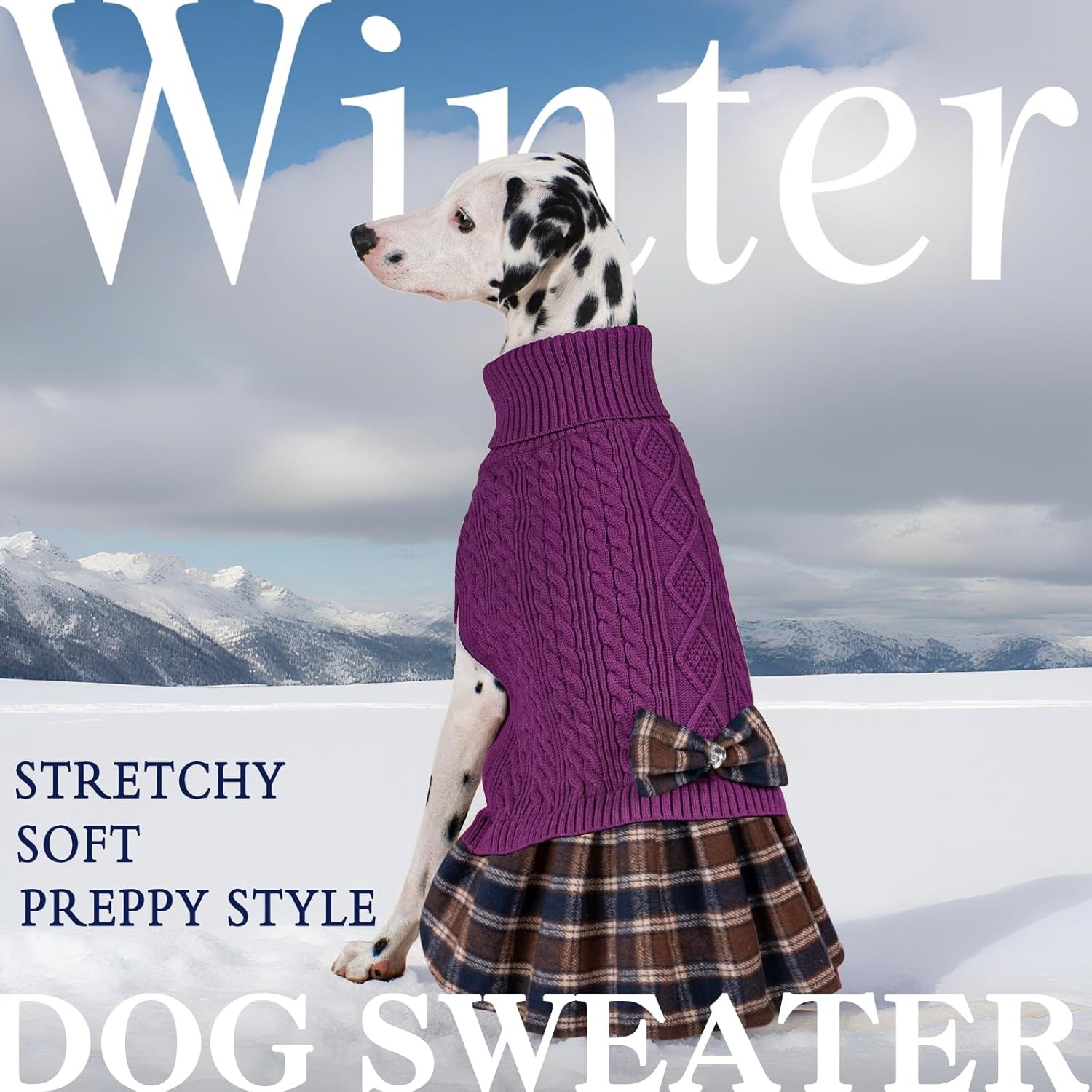 image:imageKYEESE Dog Sweater Thick Dog Sweaters for Small Dogs Male Stretchy Knitwear Pet Sweater Dress Warm Pullover Pet Coats Comfy Dogs Clothes with Bowtie Soft Turtleneck Cat Sweaters Green Medium07 purple
