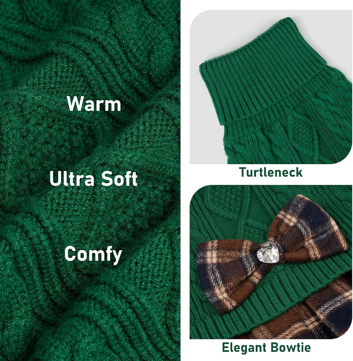 image:imageKYEESE Dog Sweater Thick Dog Sweaters for Small Dogs Male Stretchy Knitwear Pet Sweater Dress Warm Pullover Pet Coats Comfy Dogs Clothes with Bowtie Soft Turtleneck Cat Sweaters Green Medium08 Green