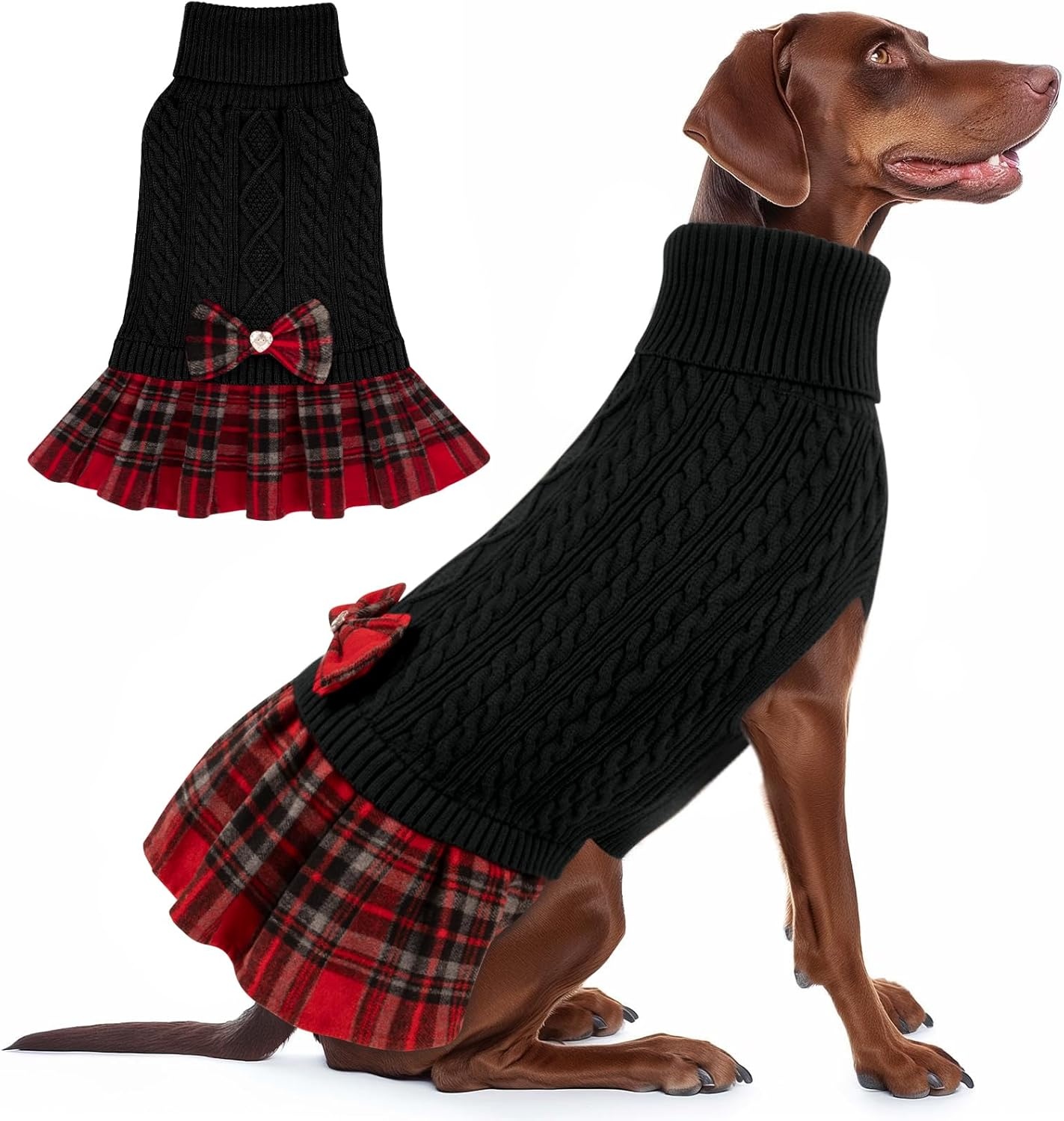 image:imageKYEESE Dog Sweater Thick Dog Sweaters for Small Dogs Male Stretchy Knitwear Pet Sweater Dress Warm Pullover Pet Coats Comfy Dogs Clothes with Bowtie Soft Turtleneck Cat Sweaters Green Medium05 Black