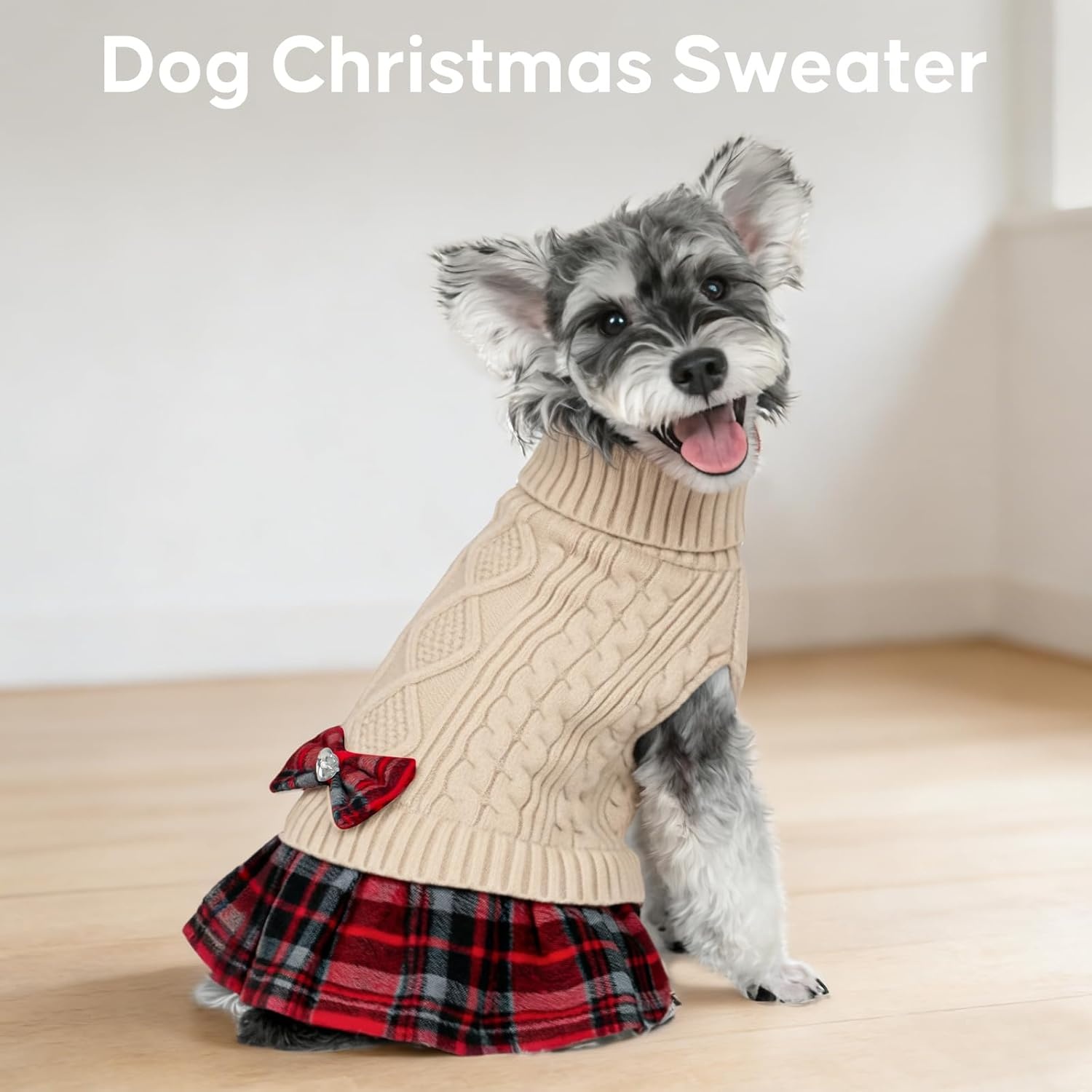 image:imageKYEESE Dog Sweater Thick Dog Sweaters for Small Dogs Male Stretchy Knitwear Pet Sweater Dress Warm Pullover Pet Coats Comfy Dogs Clothes with Bowtie Soft Turtleneck Cat Sweaters Green Medium01 Beige