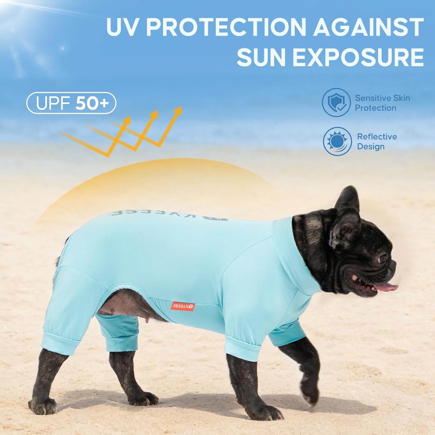 image:imageKYEESE UV Protection Dog Shirt UPF 50 Cooling Summer Jumpsuit for Small Dogs Breathable Reflective Shedding Control Dog Sun Shirts QuickDry Dogs Onesie Pet Clothes Blue LBlue