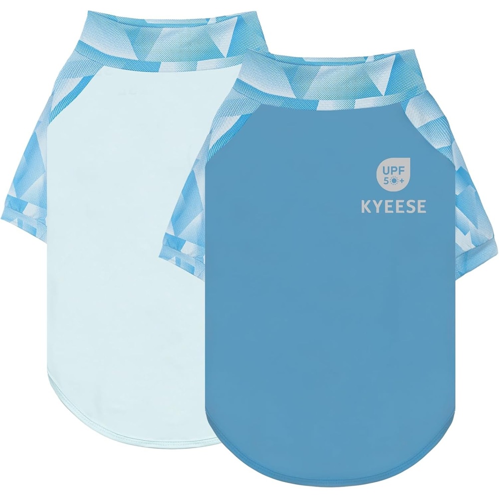 image:imageKYEESE 2Pack UV Protection Dog Shirt UPF 50 Cooling Dog T Shirts for Small Dogs Boy Breathable Reflective Dogs Sun Shirts with Sleeves Summer Pet Clothes Blue LBlue
