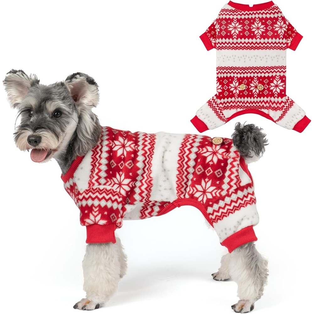 image:imageKYEESE Dog Christmas Pajamas Soft Fleece Holiday Dog Pajamas for Small Dogs Warm Winter Pet Onesie with Snowflake Pattern Lightweight Cozy Doggie Jumpsuit Pet Jumpsuit Large01 Snowflake