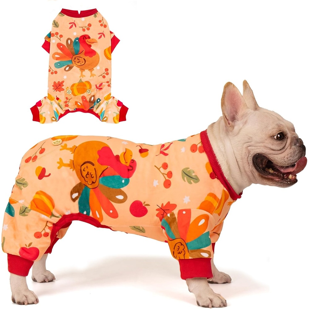 image:imageKYEESE Dog Christmas Pajamas Turtleneck Dog Pajamas for Small Dogs Soft Velvet Holiday Pet Onesie with 4 Legs Lightweight Onesie Cozy Warm Pet Sleepwear Cute Festive Doggie Outfit Medium09 Thanksgiving
