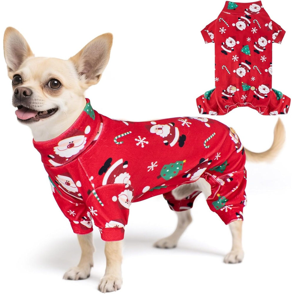 image:imageKYEESE Dog Christmas Pajamas Turtleneck Dog Pajamas for Small Dogs Soft Velvet Holiday Pet Onesie with 4 Legs Lightweight Onesie Cozy Warm Pet Sleepwear Cute Festive Doggie Outfit Medium02 Xmas