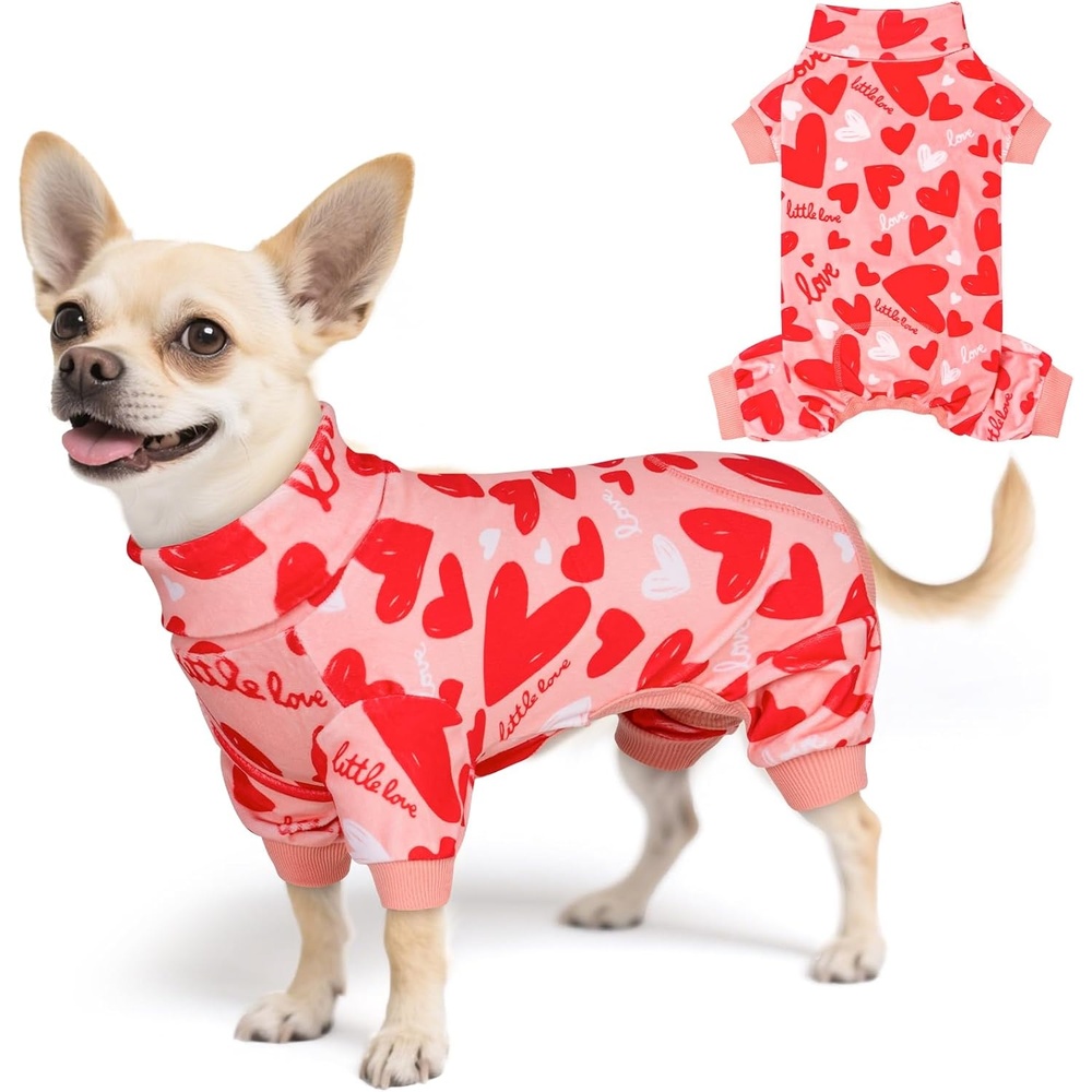 image:imageKYEESE Dog Christmas Pajamas Turtleneck Dog Pajamas for Small Dogs Soft Velvet Holiday Pet Onesie with 4 Legs Lightweight Onesie Cozy Warm Pet Sleepwear Cute Festive Doggie Outfit Medium01 Heart