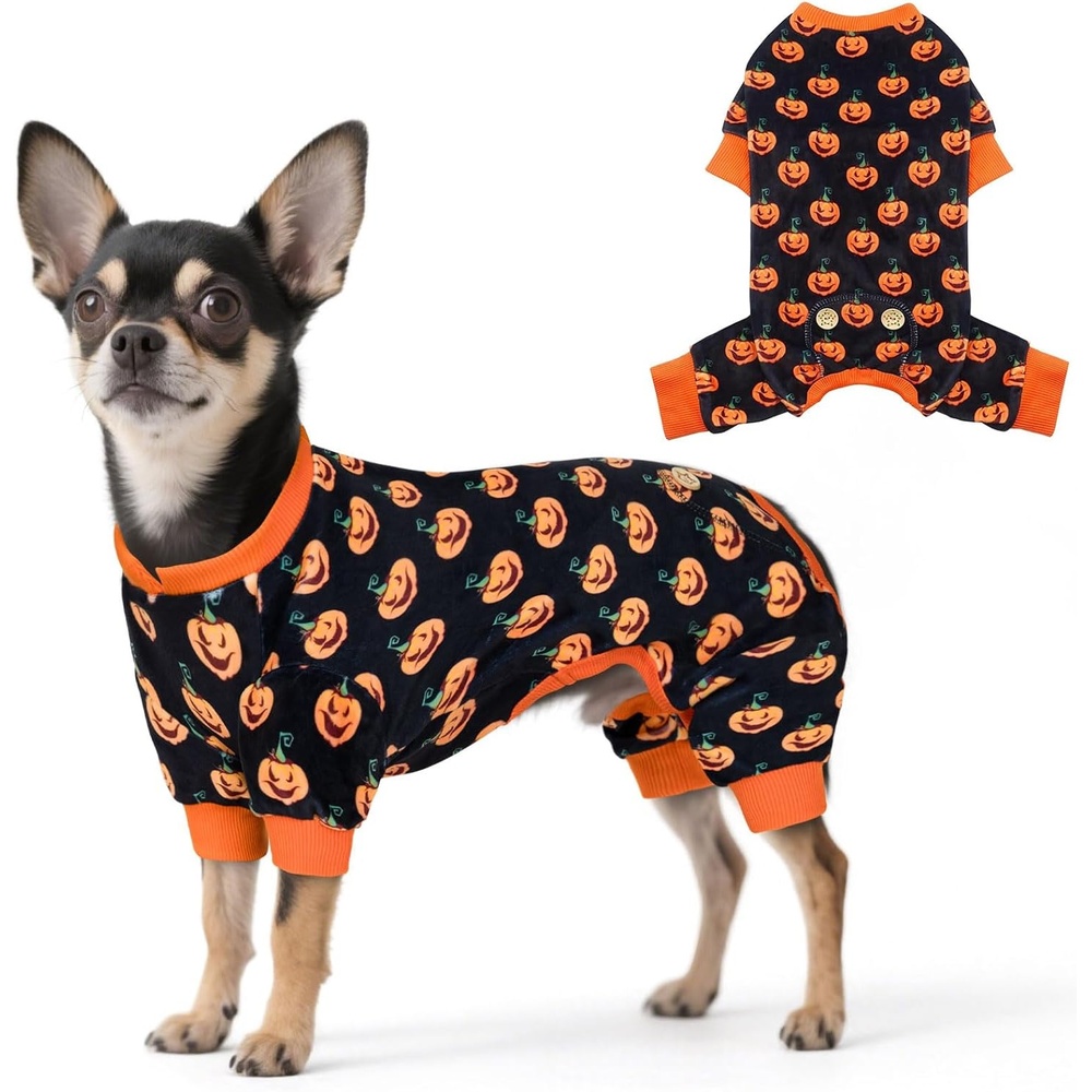 image:imageKYEESE Dog Christmas Pajamas Turtleneck Dog Pajamas for Small Dogs Soft Velvet Holiday Pet Onesie with 4 Legs Lightweight Onesie Cozy Warm Pet Sleepwear Cute Festive Doggie Outfit Medium08 Halloween