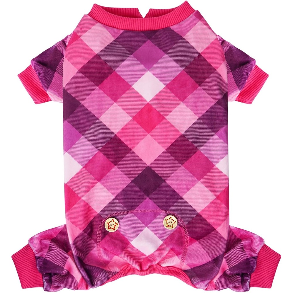 image:imageKYEESE Dog Pajamas Soft Dog Pajamas for Small Dogs Comfy Pet Costume Warm 4 Legs Pet Jammies Velvet Pets Onesie Stretchy Dogs Clothes Red Buffalo Check Pet PjsMPink