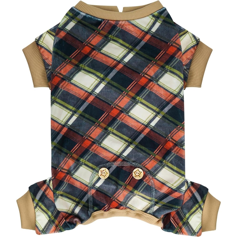 image:imageKYEESE Dog Pajamas Soft Dog Pajamas for Small Dogs Comfy Pet Costume Warm 4 Legs Pet Jammies Velvet Pets Onesie Stretchy Dogs Clothes Red Buffalo Check Pet PjsMKhaki