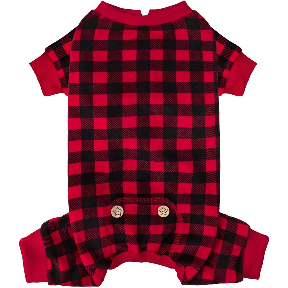 image:imageKYEESE Dog Pajamas Soft Dog Pajamas for Small Dogs Comfy Pet Costume Warm 4 Legs Pet Jammies Velvet Pets Onesie Stretchy Dogs Clothes Red Buffalo Check Pet PjsMRed