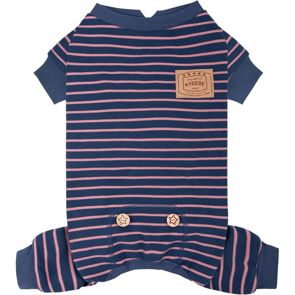image:imageKYEESE Dog Pajamas Stretchable 4 Legs Doggie Jammies Striped Jumpsuit Lightweight Onesie Puppy Pajamas Cozy Outfit Comfortable Dog Clothes Hair Shedding Cover Pet Sleepwear Green Striped Medium06 Navy Blue Stripe