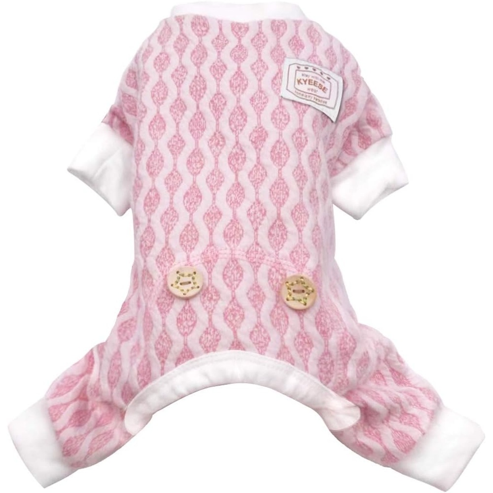 image:imageKYEESE Dog Pajamas Stretchable 4 Legs Doggie Jammies Striped Jumpsuit Lightweight Onesie Puppy Pajamas Cozy Outfit Comfortable Dog Clothes Hair Shedding Cover Pet Sleepwear Green Striped Medium09 Pink