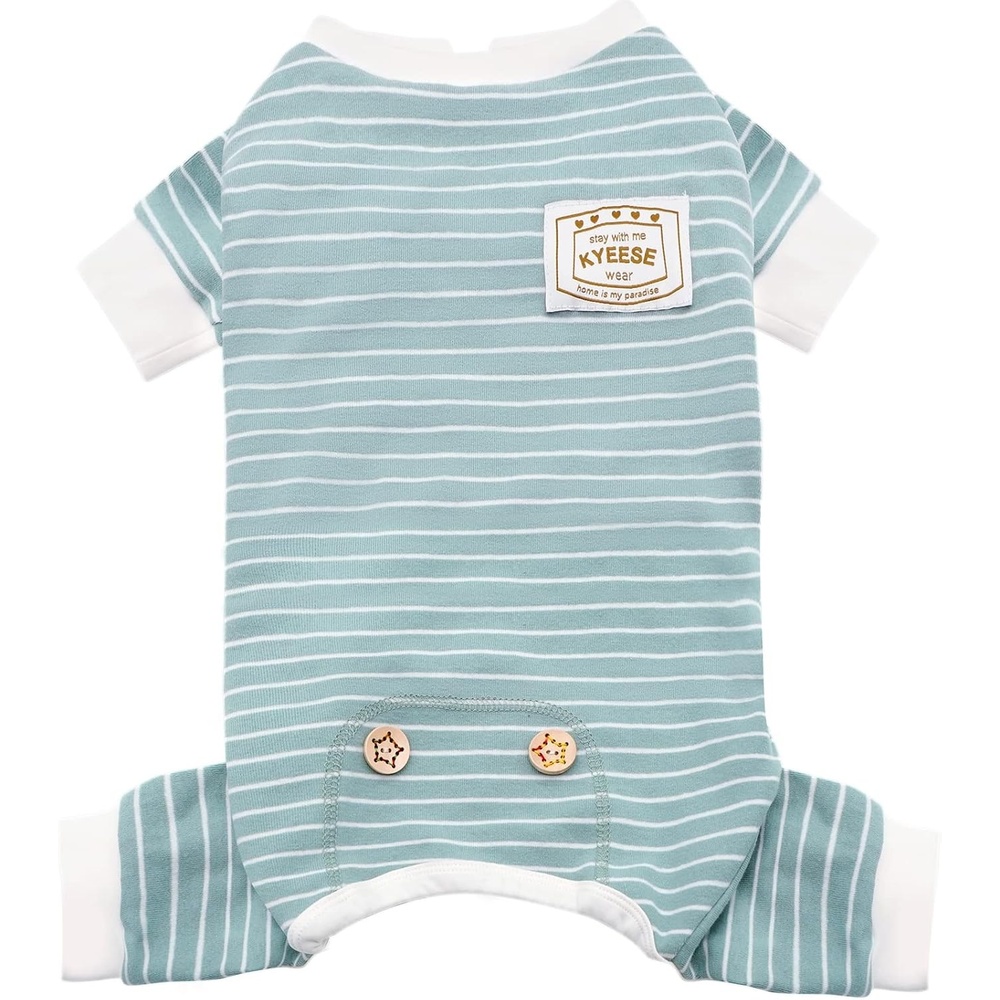 image:imageKYEESE Dog Pajamas Stretchable 4 Legs Doggie Jammies Striped Jumpsuit Lightweight Onesie Puppy Pajamas Cozy Outfit Comfortable Dog Clothes Hair Shedding Cover Pet Sleepwear Green Striped Medium01 Green Stripe