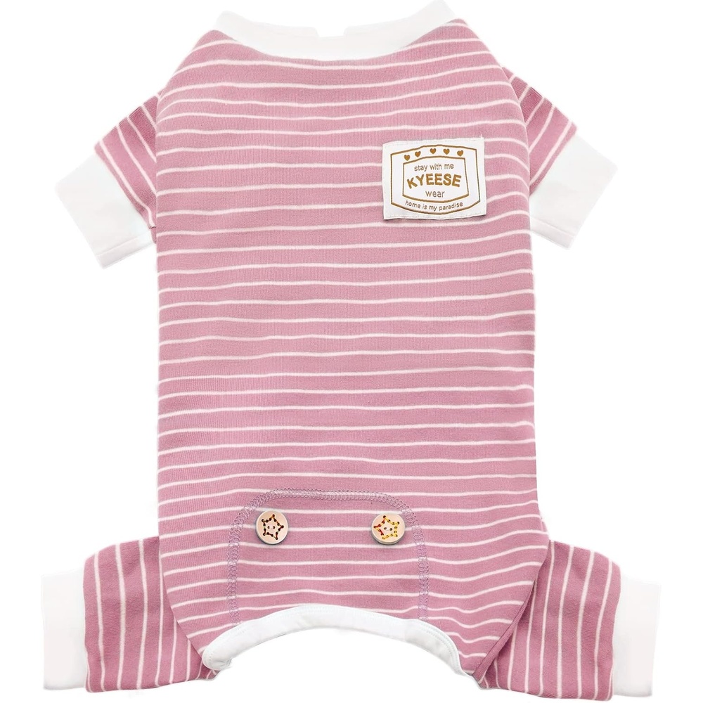 image:imageKYEESE Dog Pajamas Stretchable 4 Legs Doggie Jammies Striped Jumpsuit Lightweight Onesie Puppy Pajamas Cozy Outfit Comfortable Dog Clothes Hair Shedding Cover Pet Sleepwear Green Striped Medium02 Pink Stripe