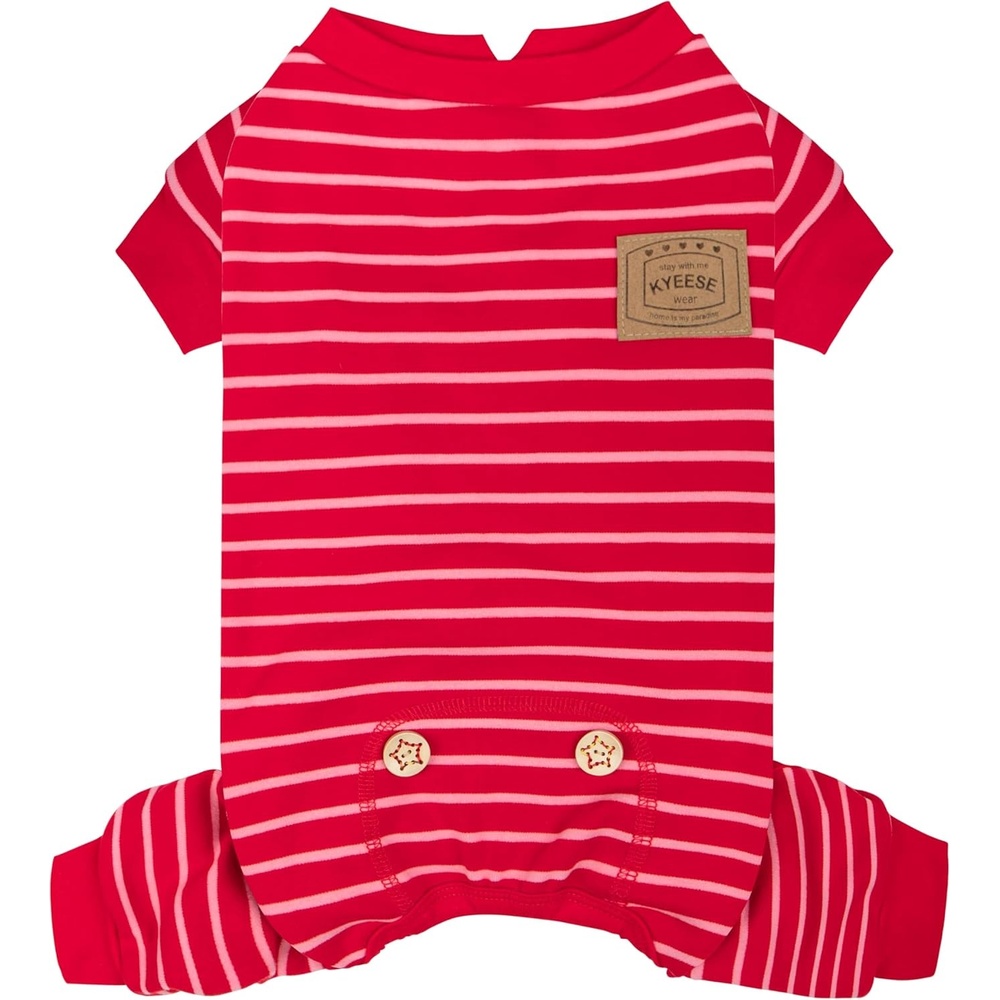 image:imageKYEESE Dog Pajamas Stretchable 4 Legs Doggie Jammies Striped Jumpsuit Lightweight Onesie Puppy Pajamas Cozy Outfit Comfortable Dog Clothes Hair Shedding Cover Pet Sleepwear Green Striped Medium07 Red Stripe