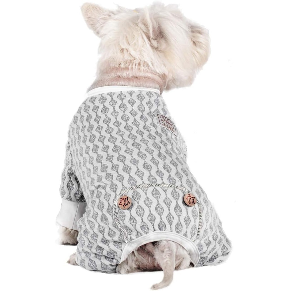 image:imageKYEESE Dog Pajamas Stretchable 4 Legs Doggie Jammies Striped Jumpsuit Lightweight Onesie Puppy Pajamas Cozy Outfit Comfortable Dog Clothes Hair Shedding Cover Pet Sleepwear Green Striped Medium10 Grey