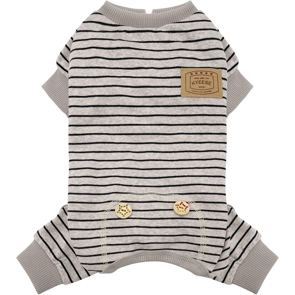image:imageKYEESE Dog Pajamas Stretchable 4 Legs Doggie Jammies Striped Jumpsuit Lightweight Onesie Puppy Pajamas Cozy Outfit Comfortable Dog Clothes Hair Shedding Cover Pet Sleepwear Green Striped Medium03 Ivory Brown Stripe