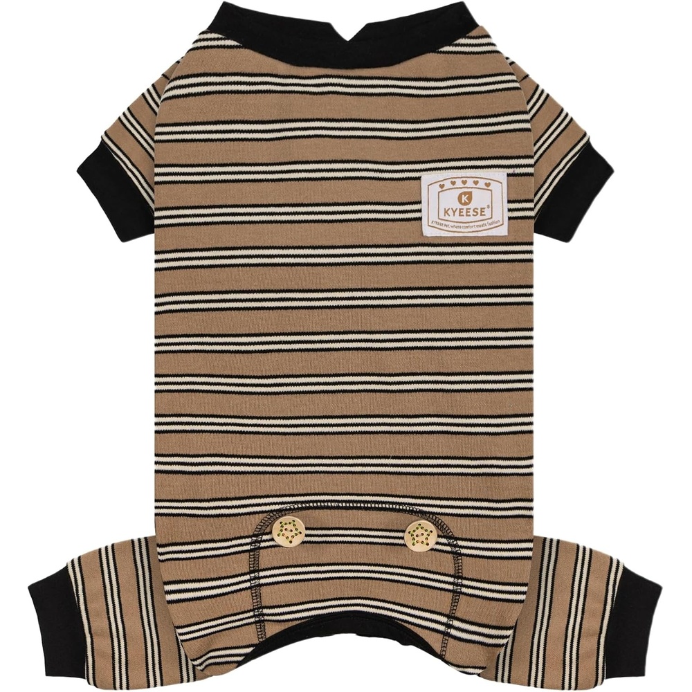 image:imageKYEESE Dog Pajamas Stretchable 4 Legs Doggie Jammies Striped Jumpsuit Lightweight Onesie Puppy Pajamas Cozy Outfit Comfortable Dog Clothes Hair Shedding Cover Pet Sleepwear Green Striped Medium05 Brown Stripe