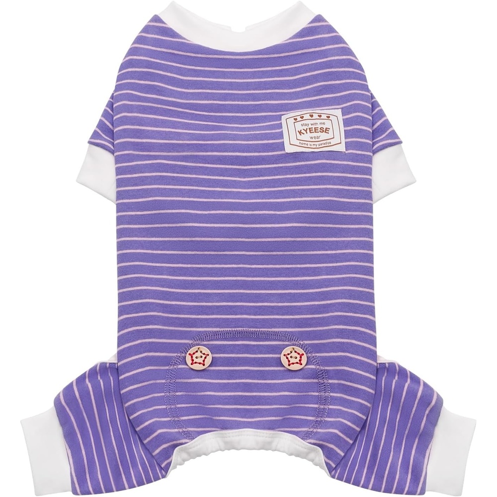 image:imageKYEESE Dog Pajamas Stretchable 4 Legs Doggie Jammies Striped Jumpsuit Lightweight Onesie Puppy Pajamas Cozy Outfit Comfortable Dog Clothes Hair Shedding Cover Pet Sleepwear Green Striped Medium04 Purple Stripe