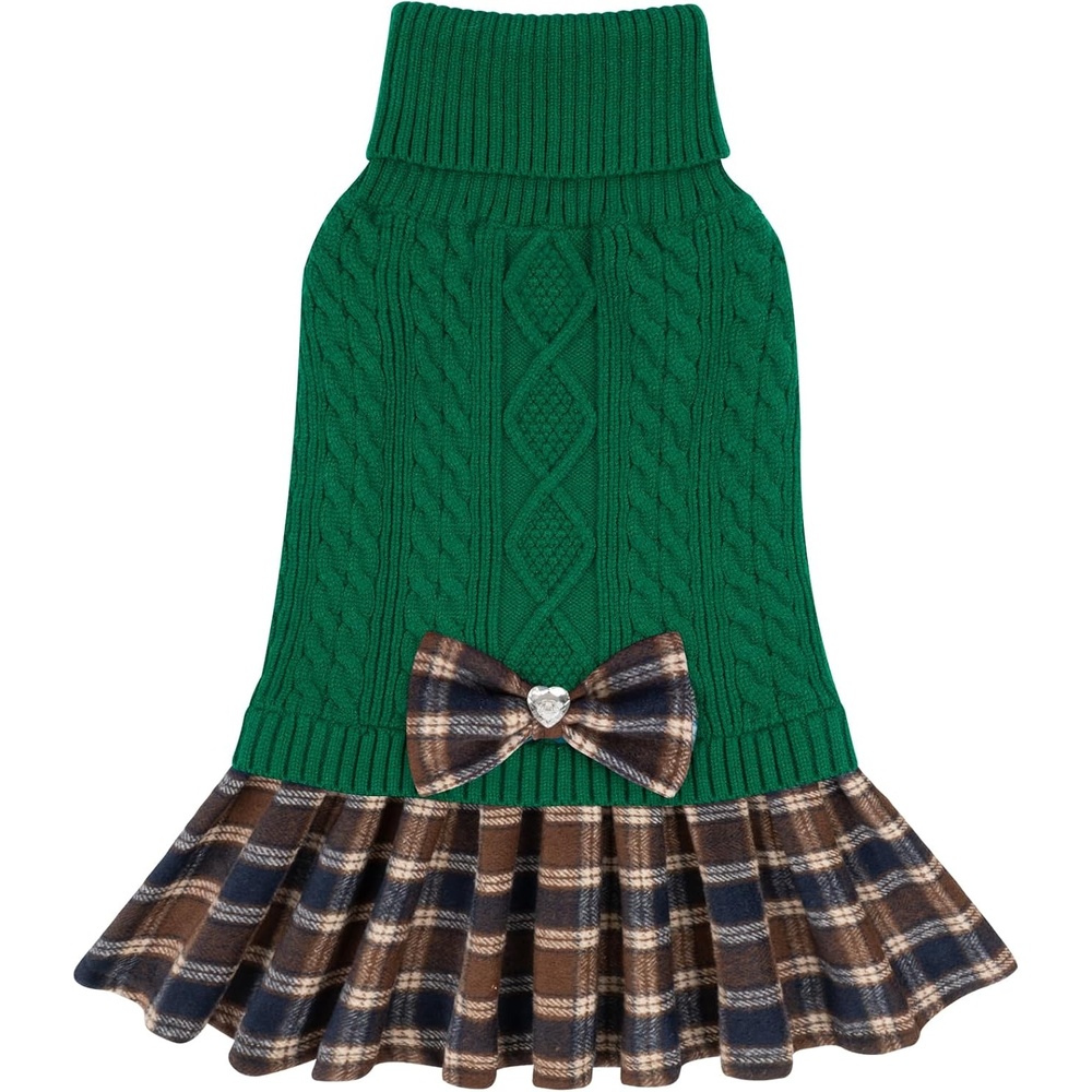 image:imageKYEESE Dog Sweater Thick Dog Sweaters for Small Dogs Male Stretchy Knitwear Pet Sweater Dress Warm Pullover Pet Coats Comfy Dogs Clothes with Bowtie Soft Turtleneck Cat Sweaters Green Medium08 Green