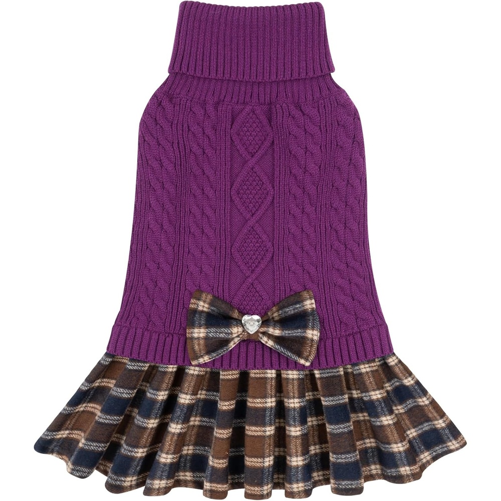 image:imageKYEESE Dog Sweater Thick Dog Sweaters for Small Dogs Male Stretchy Knitwear Pet Sweater Dress Warm Pullover Pet Coats Comfy Dogs Clothes with Bowtie Soft Turtleneck Cat Sweaters Green Medium07 purple