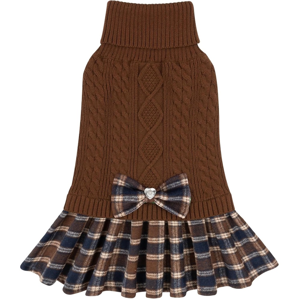 image:imageKYEESE Dog Sweater Thick Dog Sweaters for Small Dogs Male Stretchy Knitwear Pet Sweater Dress Warm Pullover Pet Coats Comfy Dogs Clothes with Bowtie Soft Turtleneck Cat Sweaters Green Medium10 Brown