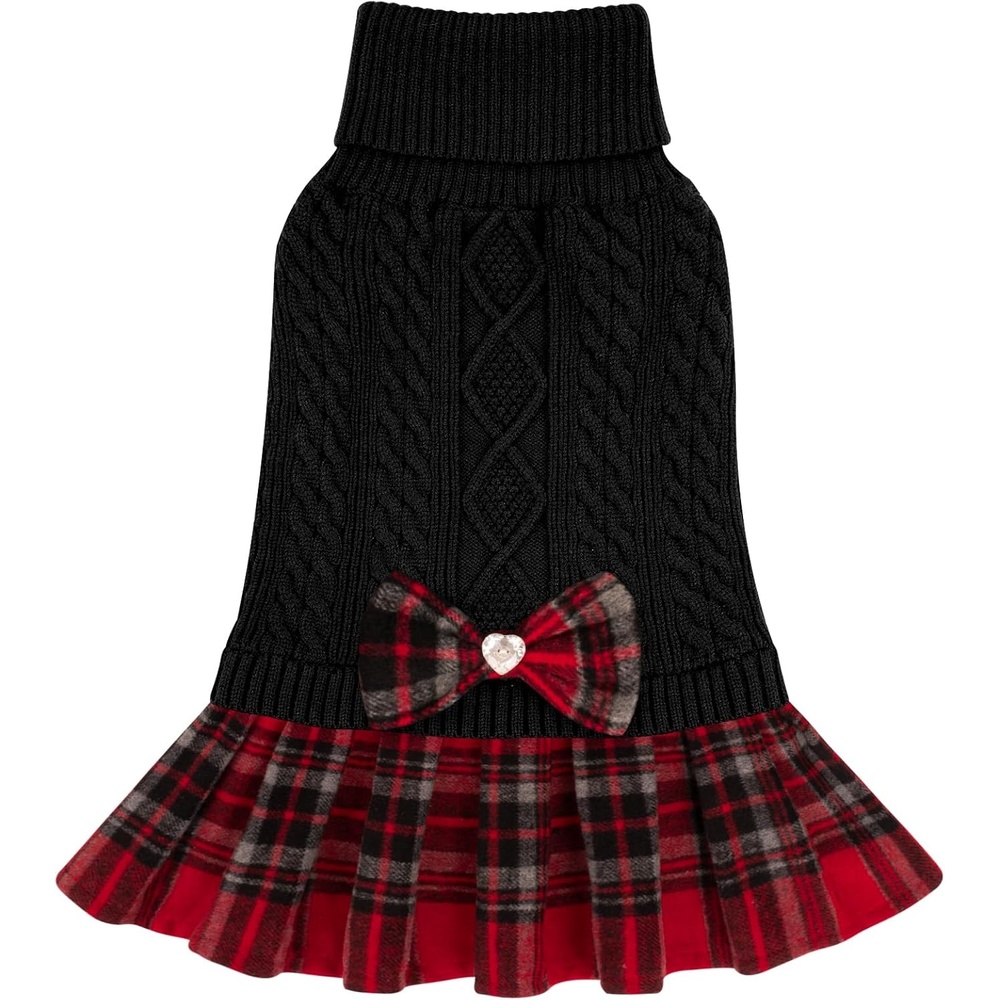 image:imageKYEESE Dog Sweater Thick Dog Sweaters for Small Dogs Male Stretchy Knitwear Pet Sweater Dress Warm Pullover Pet Coats Comfy Dogs Clothes with Bowtie Soft Turtleneck Cat Sweaters Green Medium05 Black
