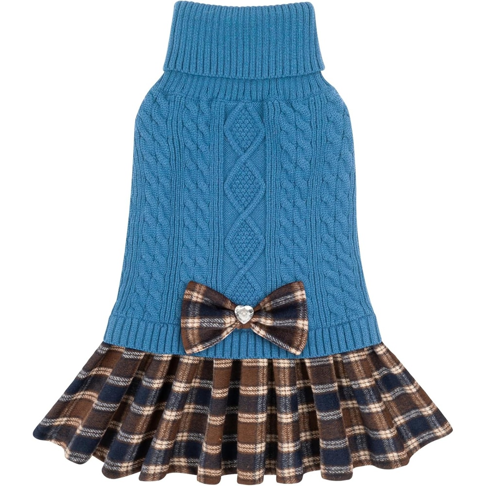 image:imageKYEESE Dog Sweater Thick Dog Sweaters for Small Dogs Male Stretchy Knitwear Pet Sweater Dress Warm Pullover Pet Coats Comfy Dogs Clothes with Bowtie Soft Turtleneck Cat Sweaters Green Medium09 Blue