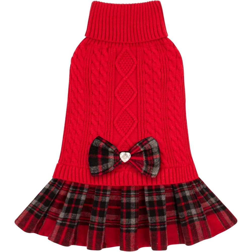 image:imageKYEESE Dog Sweater Thick Dog Sweaters for Small Dogs Male Stretchy Knitwear Pet Sweater Dress Warm Pullover Pet Coats Comfy Dogs Clothes with Bowtie Soft Turtleneck Cat Sweaters Green Medium03 Red