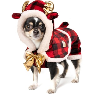 image:imageKYEESE Dog Christmas Pajamas with Reindeer Antler Hood Warm and Cozy Dog Pjs for Small Dogs Red Buffalo Check Holiday Pet Onesie Soft Winter Sleepwear Medium02 Christmas Deer