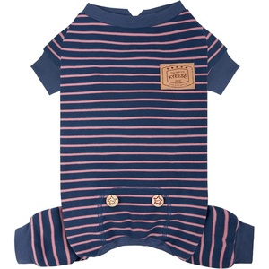 image:imageKYEESE Dog Pajamas Stretchable 4 Legs Doggie Jammies Striped Jumpsuit Lightweight Onesie Puppy Pajamas Cozy Outfit Comfortable Dog Clothes Hair Shedding Cover Pet Sleepwear Green Striped Medium06 Navy Blue Stripe