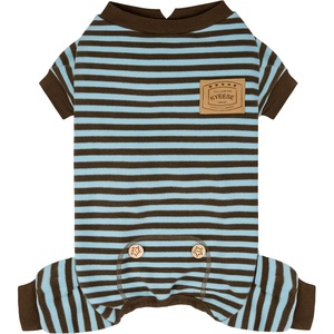 image:imageKYEESE Dog Pajamas Stretchable 4 Legs Doggie Jammies Striped Jumpsuit Lightweight Onesie Puppy Pajamas Cozy Outfit Comfortable Dog Clothes Hair Shedding Cover Pet Sleepwear Green Striped Medium08 Blue Stripe